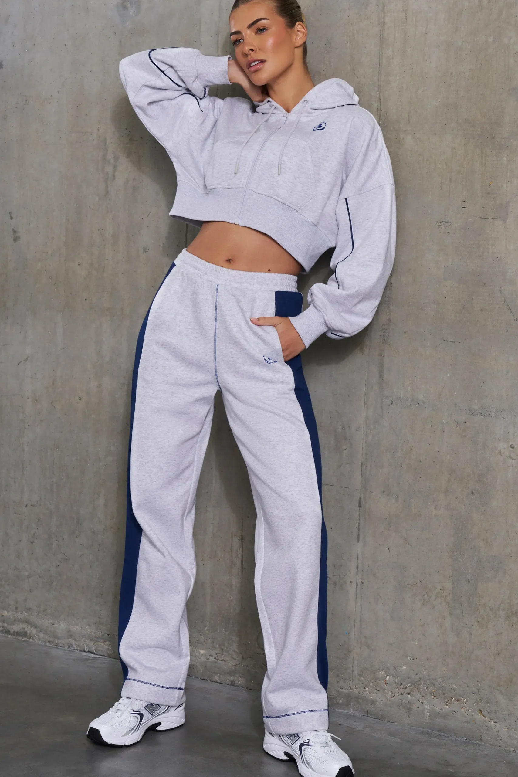 Oh Polly Tracksuits | Matching Sets^Waffle Lined Cropped Zip Up Hooded Jacket in Heather Grey HeatherGrey