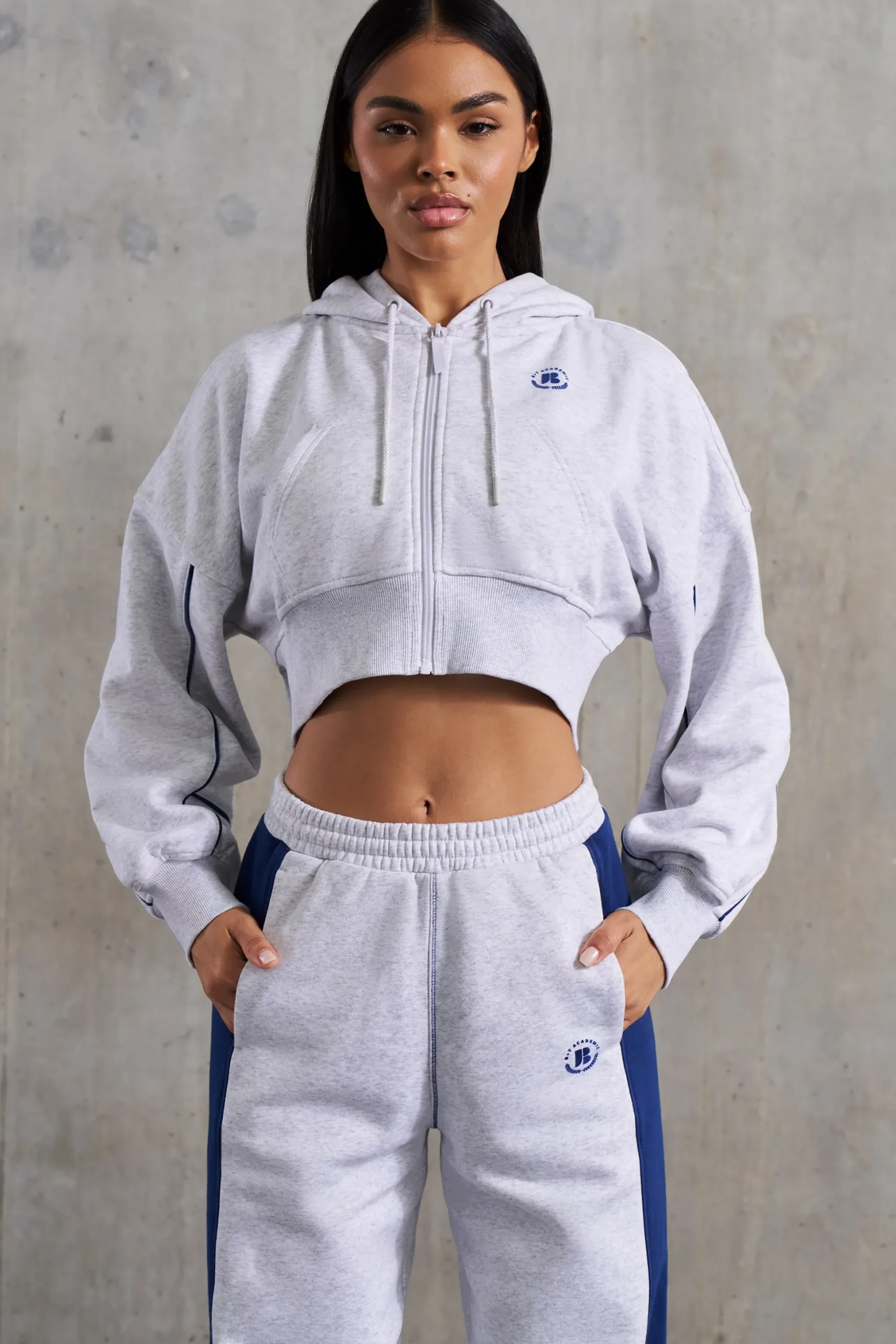 Oh Polly Tracksuits | Matching Sets^Waffle Lined Cropped Zip Up Hooded Jacket in Heather Grey HeatherGrey