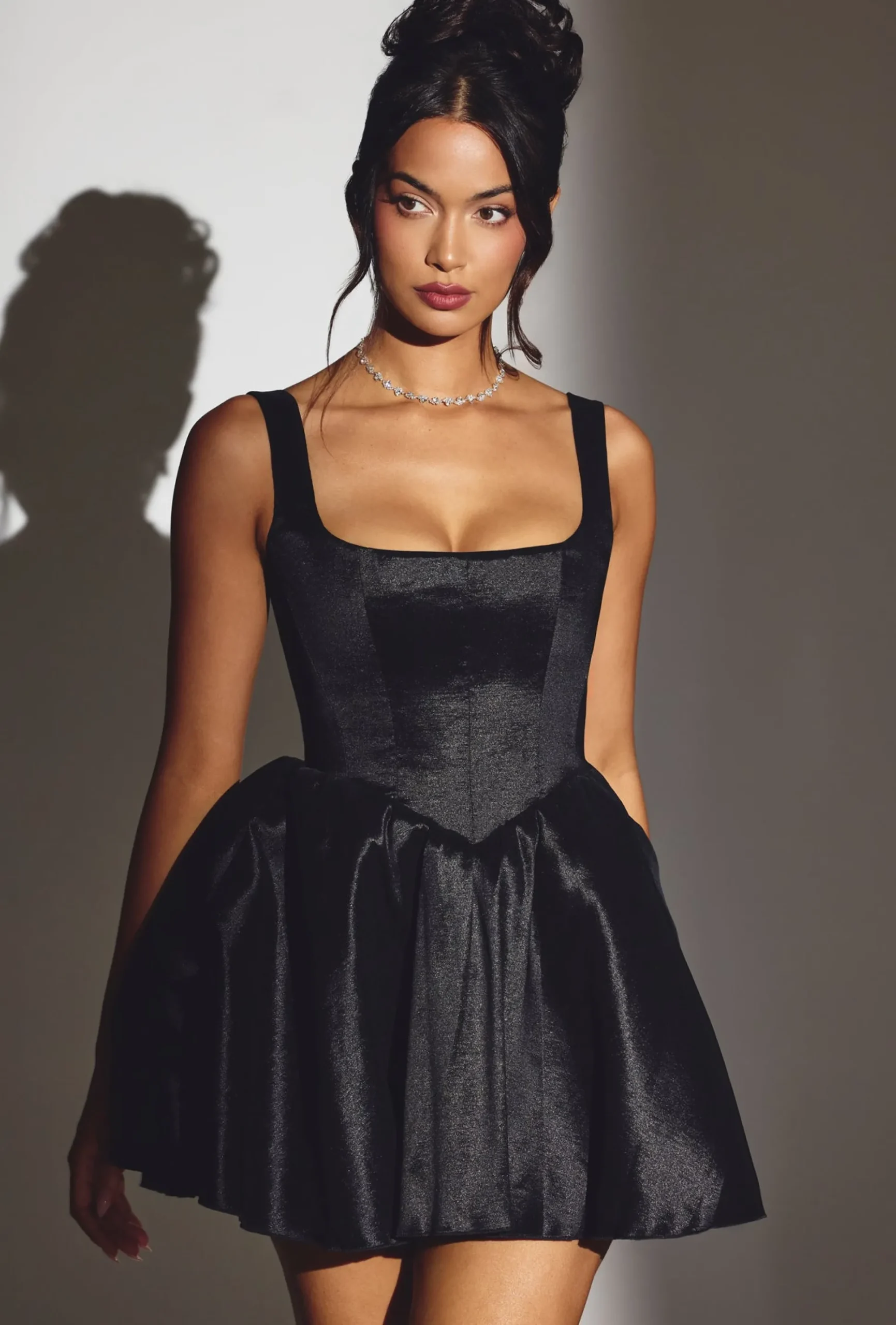 Oh Polly Wedding Guest | Party Dresses^Woven Taffeta Corset Mini Dress in Jet Black JetBlack