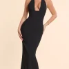 Oh Polly Women'S Clothing Sale - $65 And Under^Woven Twill Halter Neck Plunge Maxi Dress in Black