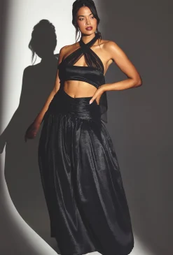 Oh Polly Women'S Clothing Sale - $65 And Under^Woven Twill Voluminous Maxi Skirt in Jet Black JetBlack