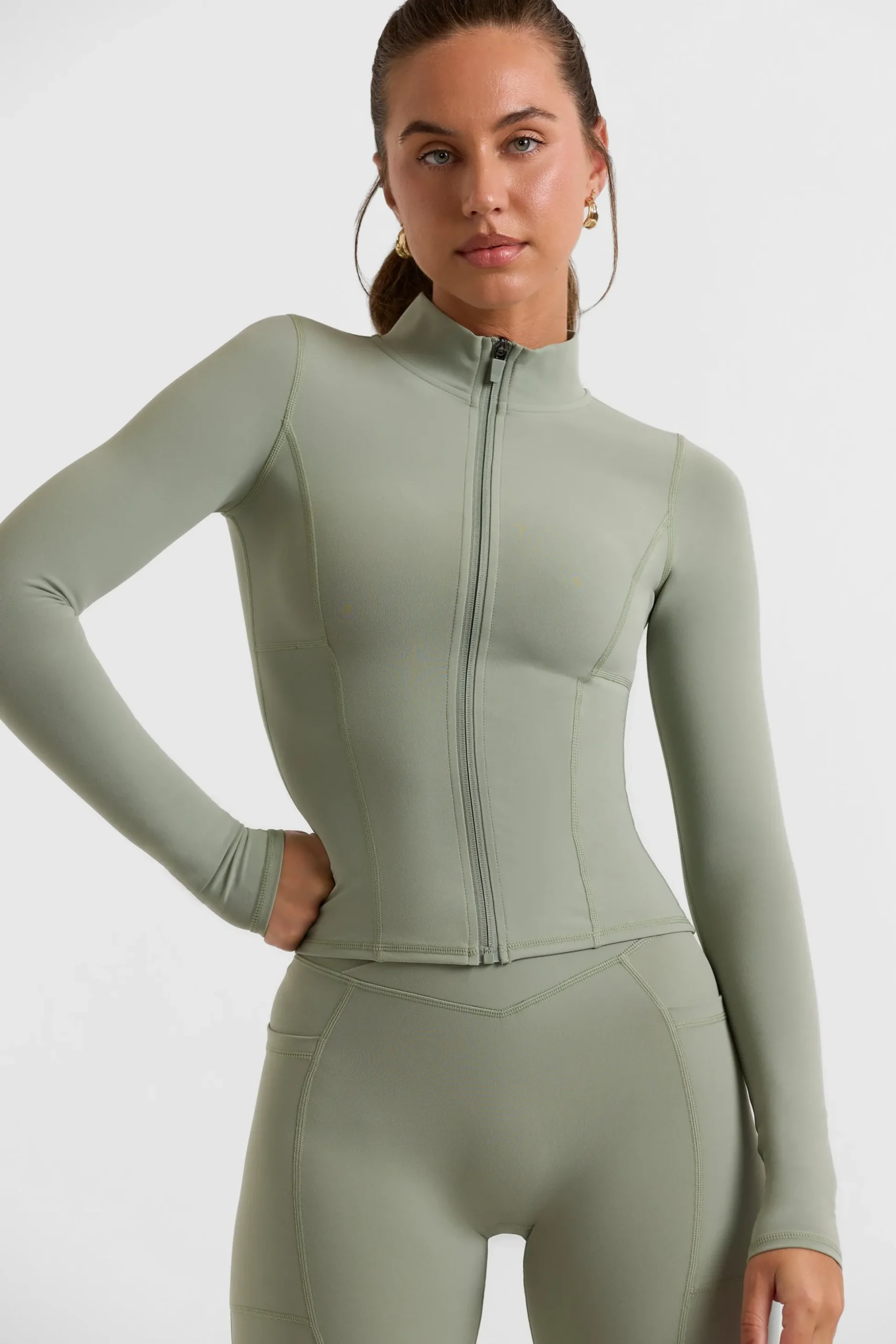 Oh Polly Matching Sets^Zip Up Jacket in Bamboo Green BambooGreen