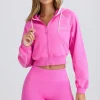 Oh Polly Tracksuits | Sweatshirts^Zip-Up Cropped Hoodie in Sugar Pink SugarPink