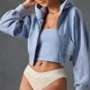 Oh Polly Tracksuits | Sweatshirts^Zip-Up Cropped Hoodie in Washed Blue WashedBlue