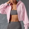 Oh Polly Tracksuits | Sweatshirts^Zip-Up Cropped Hoodie in Washed Ice Pink WashedIcePink