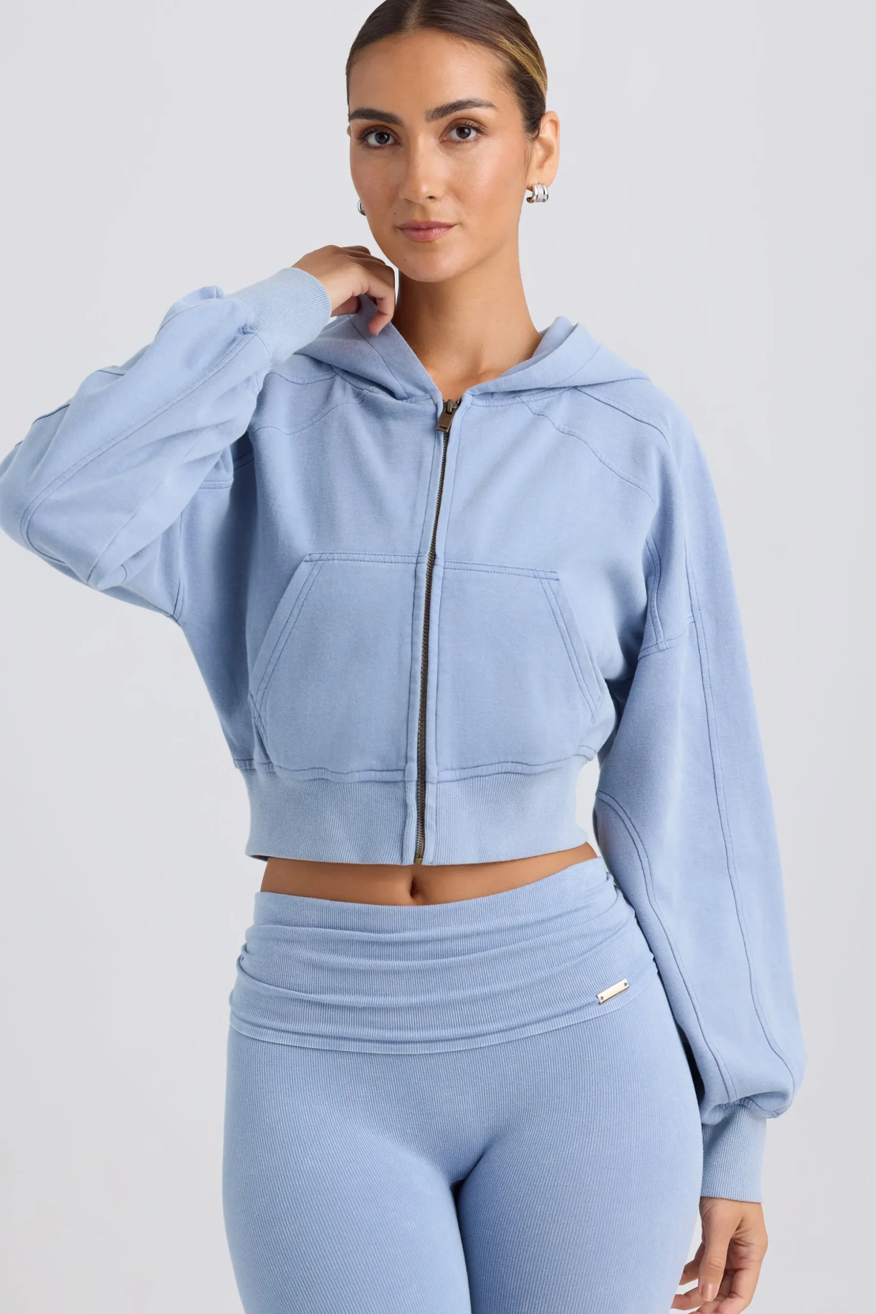 Oh Polly Tracksuits | Sweatshirts^Zip-Up Cropped Hoodie in Washed Blue WashedBlue