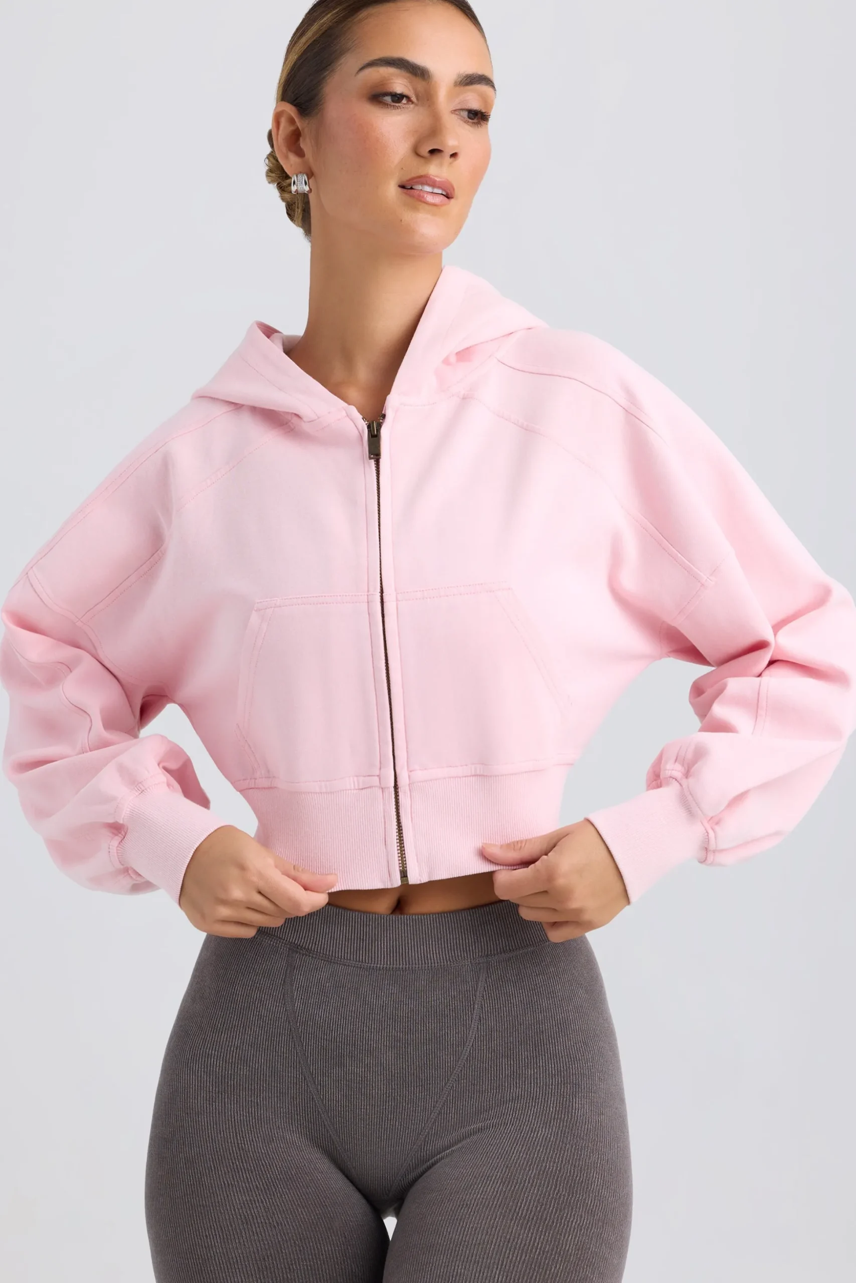 Oh Polly Tracksuits | Sweatshirts^Zip-Up Cropped Hoodie in Washed Ice Pink WashedIcePink