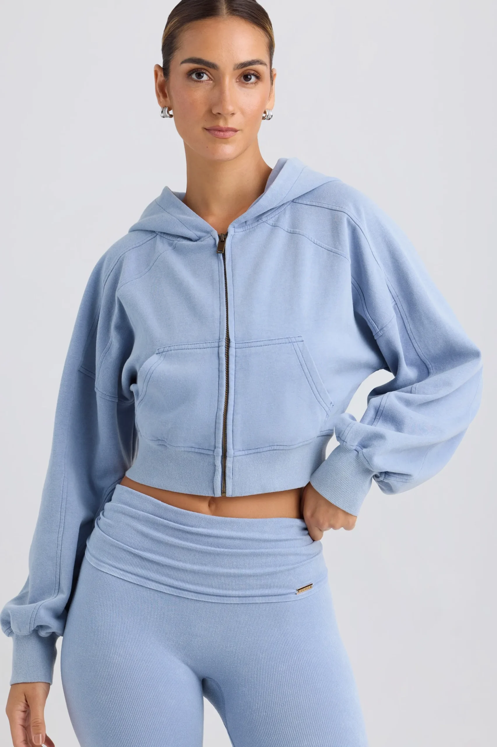 Oh Polly Tracksuits | Sweatshirts^Zip-Up Cropped Hoodie in Washed Blue WashedBlue