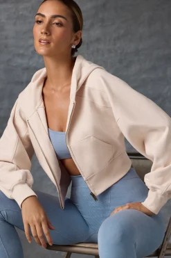 Oh Polly Tracksuits | Sweatshirts^Zip-Up Cropped Hoodie in Washed Cream WashedCream