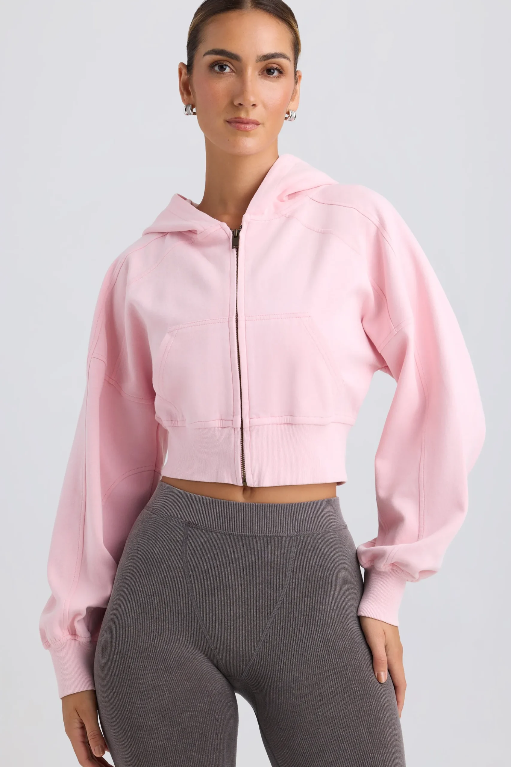 Oh Polly Tracksuits | Sweatshirts^Zip-Up Cropped Hoodie in Washed Ice Pink WashedIcePink